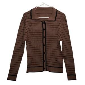 Minimalist Brown Collared Knit Cardigan – Unbranded, XL Cottage Academia Style